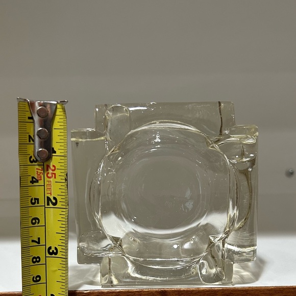 Ashtray MCM Golden Glass 4 Slot Square Cut Corners Heavy Thick Trinket Few Chips - Picture 2 of 8